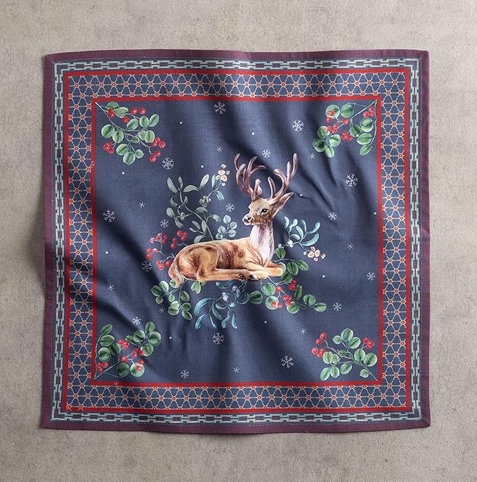 Maison d' Hermine Cloth Napkins Set of 4 100% Cotton Everyday Reusable Square Napkins Cloth Washable, Dinner, Party, Wedding, Restaurant (Christmas Joy, 20" x 20")