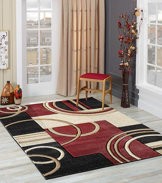 GLORY RUGS Area Rug 2x3 Door Mat Dark Red Geometric Soft Floor Carpet with Premium Fluffy Texture for Indoor Living Dining Room and Bedroom Area