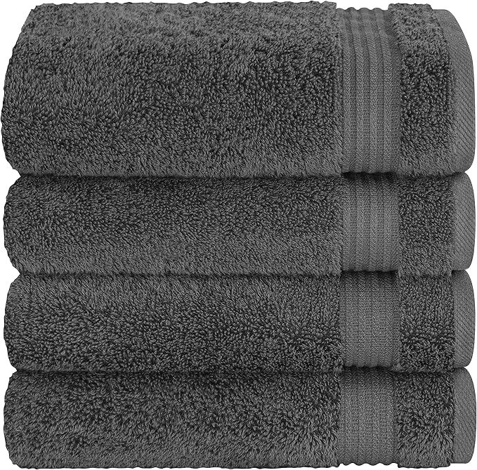 Cotton Paradise Hand Towels for Bathroom, 100% Cotton Turkish 4 Piece Hand Towel Set, Soft Absorbent Face Towels, Dark Gray Hand Towels