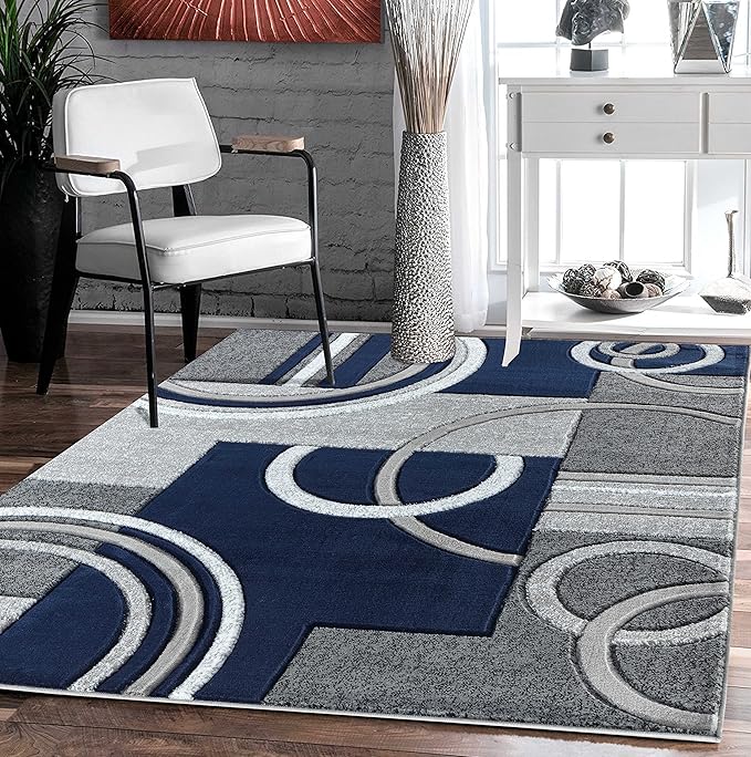 GLORY RUGS Area Rug Modern Soft Hand Carved Contemporary Floor Carpet with Premium Fluffy Texture for Indoor Living Dining Room and Bedroom Area (2x7, Navy)