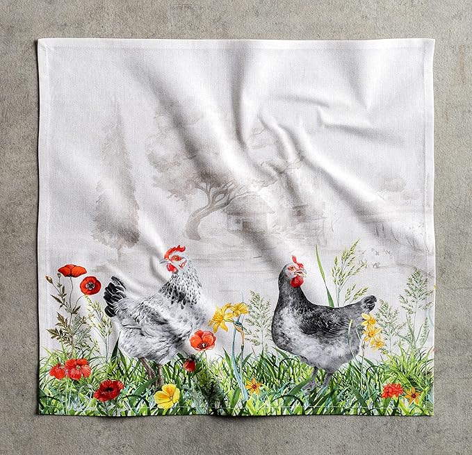 Maison d' Hermine Cloth Napkins Set of 4 100% Cotton Everyday Reusable Square Napkins Cloth Washable, Dinner, Party, Wedding, Restaurant, Spring/Summer (Basse Cour, 20" x 20")