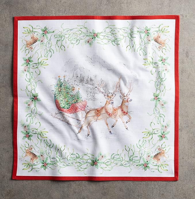 Maison d' Hermine Cloth Napkins Set of 4 100% Cotton Everyday Reusable Square Napkins Cloth Washable, Dinner, Party, Wedding, Restaurant (Christmas Tradition, 20" x 20")