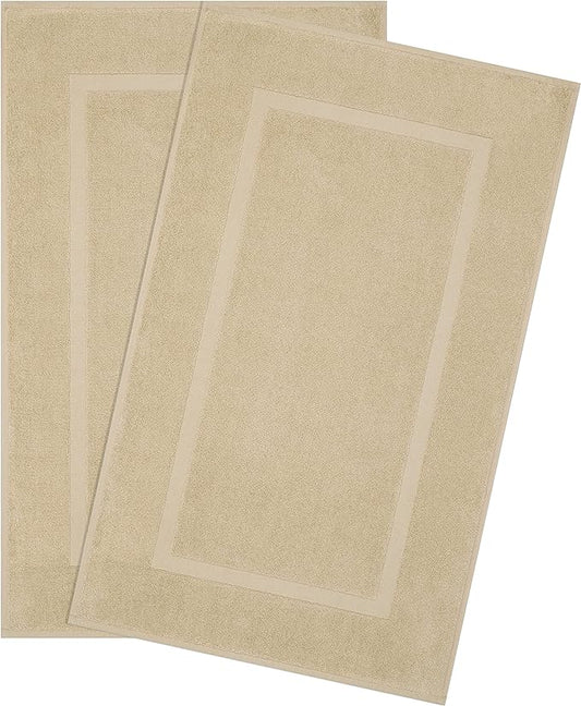 Cotton Paradise 100% Cotton Bath Mats for Bathroom Floor Set of 2 Pack, 20x34 Soft Absorbent Washable Quick Dry Tub Bathmat, Beige Towel Bath Mat
