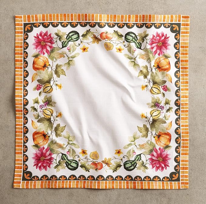 Maison d' Hermine Cloth Napkins Set of 4 100% Cotton Everyday Reusable Square Napkins Cloth Washable, Dinner, Party, Wedding, Restaurant (Pumpkin Garden - Cloudy Cream, 20" x 20")