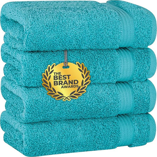 Cotton Paradise Hand Towels for Bathroom, 100% Cotton Turkish 4 Piece Hand Towel Set, Soft Absorbent Face Towels, Aqua Blue Hand Towels