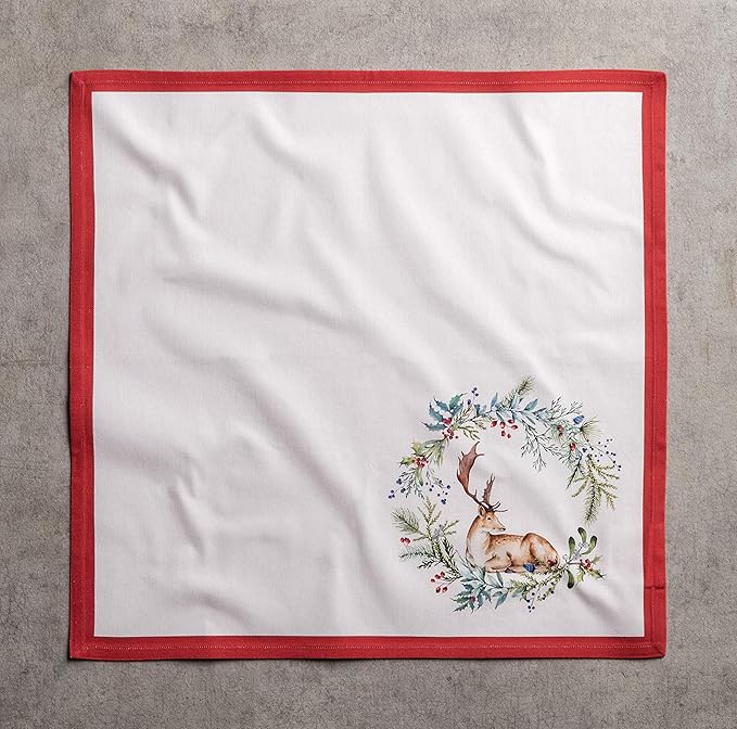 Maison d' Hermine Cloth Napkins Set of 4 100% Cotton Everyday Reusable Square Napkins Cloth Washable, Dinner, Party, Wedding, Restaurant (Holly Time, 20" x 20")