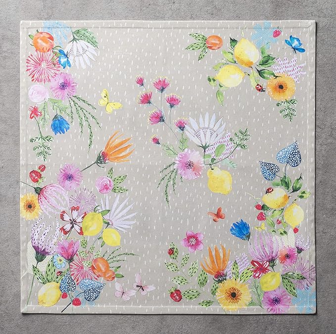 Maison d' Hermine Cloth Napkins Set of 4 100% Cotton Everyday Reusable Square Napkins Cloth Washable, Dinner, Party, Wedding, Restaurant, Spring/Summer (Jardin D'Ete - Fog, 20" x 20")