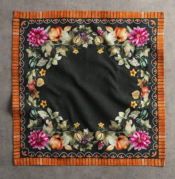 Maison d' Hermine Cloth Napkins Set of 4 100% Cotton Everyday Reusable Square Napkins Cloth Washable, Dinner, Party, Wedding, Restaurant (Pumpkin Garden - Dark Green, 20" x 20")