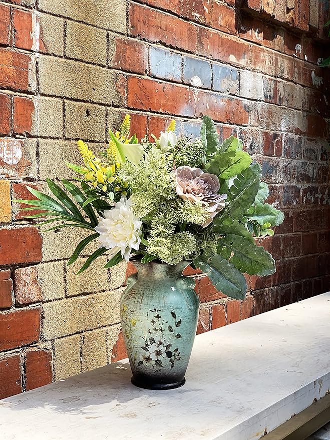 Faux Flowers in Ceramic Vase, Artificial Flower Arrangement Decoration for Home Kitchen Living Dining Room Coffee Table Centerpieces Deco