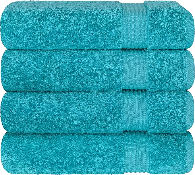 Cotton Paradise 4 Piece Turkish Bath Towels for Bathroom, 100% Cotton Extra Large Soft Plush Towels Bathroom Set, Aqua Blue