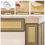 KIMODE Anti Fatigue Cushioned Kitchen Mats for Floor 2 Piece, Boho Vintage Kitchen Rugs Non Skid, Comfort Memory Foam Standing Desk Mats for Laundry Office Sink 17.3"x29"+17.3"x59" Brown/Khaki