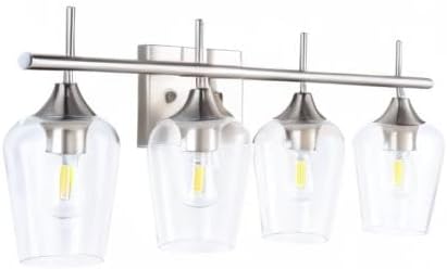 VONLUCE Bathroom Vanity Light, 4 Light Bathroom Light Fixture Over Mirror, Bathroom Wall Lamp with Clear Glass, Modern Brushed Nickel Vanity Lighting fixtures for Bathroom, Bedroom, Hallway