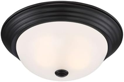 DESIGNERS FOUNTAIN Reedley 2-Lights Flush Mount Ceiling Light, 13 Inch Lighting Fixture for Kitchen, Bedroom, Bathroom, and Hallway, Oil Rubbed Bronze with Etched Glass, 1257M-ORB-W