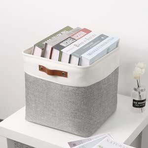 Temary 13 Inch Storage Cubes Baskets Fabric Storage Bins Cube Storage Baskets with PU Leather Handle Clothes Basket for Gift, Large Baskets for Storage Toys, Books, Blankets