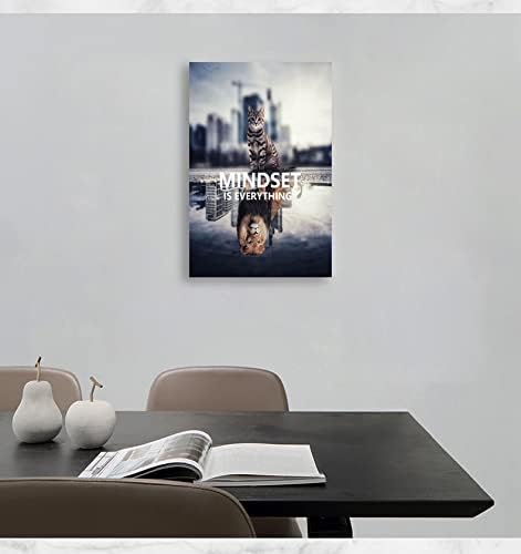 Inspirational Animal Cat And Lion Mindset is Everything Inspirational Wall Art Canvas Print Artwork Frame Decoration Modern Home Decoration Living Room Bedroom Ready to Hang[12''W X 18''H]