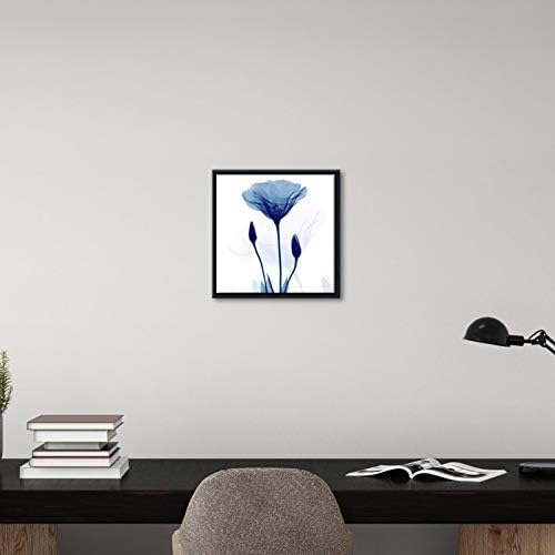 Pyradecor Black Framed Canvas Wall Art Blue Flickering Flower Modern Grace Floral Paintings Pictures on Canvas Prints for Bedroom Office Home Decorations