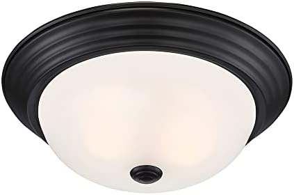 DESIGNERS FOUNTAIN Reedley 2-Lights Flush Mount Ceiling Light, 13 Inch Lighting Fixture for Kitchen, Bedroom, Bathroom, and Hallway, Oil Rubbed Bronze with Etched Glass, 1257M-ORB-W