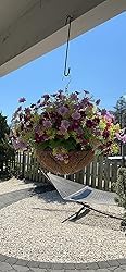 Artificial Hanging Flowers with Basket,Fake Daisy Flowers in 12 inch Coconut Lining Hanging Baskets for The Decoration of Courtyard, Indoors, and Outdoors(Violet)