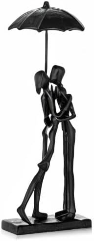 Sziqiqi Iron 6th Sculpture for Wife - Black Metal Couple Statue Kissing Under Umbrella Man Woman Sculpture Figurines for Shelf Mantel Fireplace Entry Bookshelf Television Room