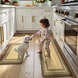 KIMODE Anti Fatigue Kitchen Mats for Floor, Farmhouse Kitchen Rugs Sets of 2, Cushioned Kitchen Floor Mats, Comfort Standing Mat for Sink Laundry Office Desk Brown/Khaki 17"x47"+17"x29"