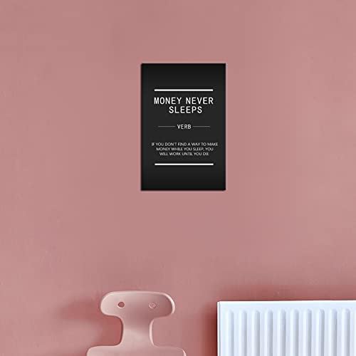 Money Never Sleeps Motivational Canvas Wall Art Inspirational Wall Street Entrepreneur Quotes Painting Poster Office Home Decor Print Artwork Living Room Bedroom Frame Ready to Hang[12''W X 18''H]