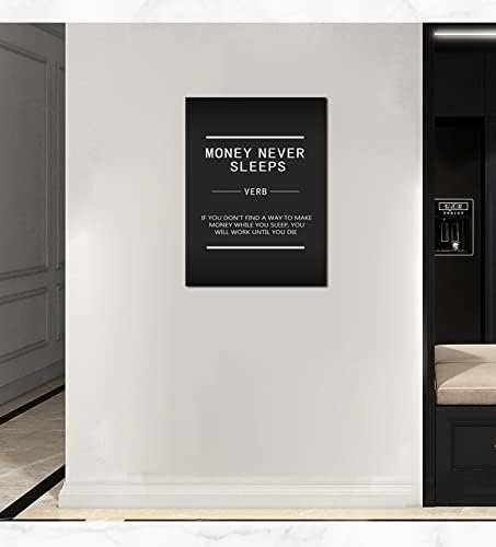 Money Never Sleeps Inspirational Canvas Wall Art Office Wall Decoration Inspirational Entrepreneur Proverbs Print Artwork Teamwork Home Decoration Living Room Frame Ready to Hang[30″W X 40′'H]