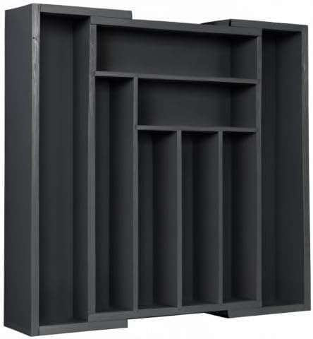 Pipishell Bamboo Expandable Drawer Organizer for Utensils Holder, Adjustable Cutlery Tray, Wood Drawer Dividers Organizer for Silverware, Flatware, Knives in Kitchen, Bedroom, Living Room(M-Black)