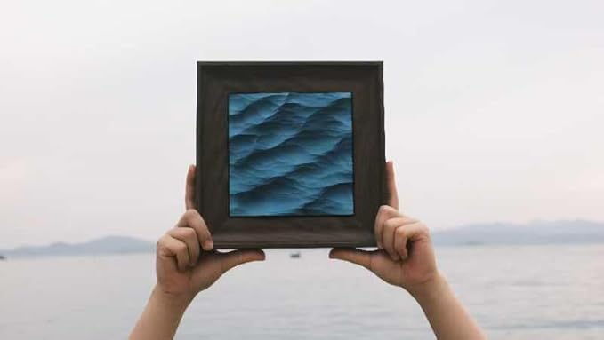 wall decor with Wave Carving Design, Creative Bedroom Decor,Wall decoration,wooden wall art. blue ocean-themed, handcrafted, new-home décor,gift for housewarming, Desk accessory（walnut-9.84in）