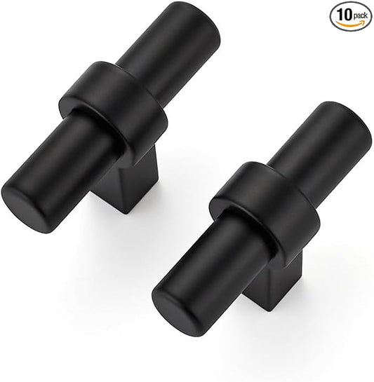 10 Pack Matte Black Cabinet Knobs - Kitchen Cabinet Knobs Black Pulls for Kitchen Closet Drawer Stainless Steel Dresser Pulls for Closet Hardware 2in Length Single Hole T Bar