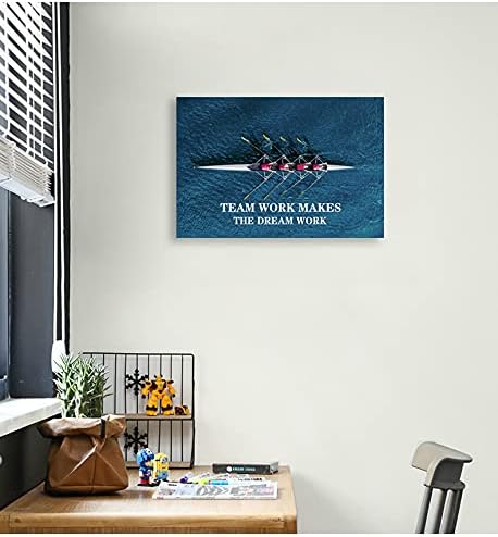 Motivational Canvas Wall Art Inspirational Success Quotes Team Work Makes The Dream Work Poster Printmaking Artwork Living Room Home Office Decorative Frame Ready to Hang[24''W x 36''H]