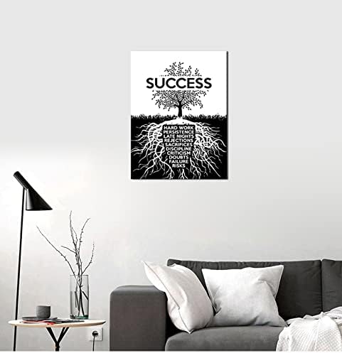 Success Tree Black and White Inspirational Pictures Motivational Canvas Wall Art Inspiring Entrepreneur Quotes Painting Modern Pop Posters Prints Artwork for Office Gym Home Framed[18" W x 24" H]