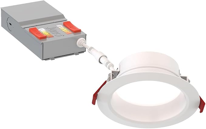 Juno Canless LED Wafer Light, Round Wafer Downlight, 5-in-1 Switchable White Color Temperature, Adjustable Brightness, Deep Regressed Smooth Trim, 4-Inch, White (WF4 Dreg SM ALO19 SWW5 90CRI MW M6)