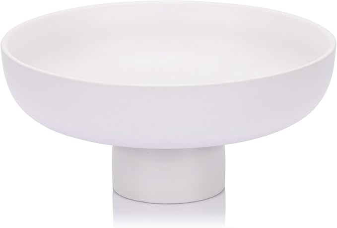 QIANLING Modern Large Decorative Bowl - White Fluted Pedestal Bowl, Multi-Functional Fruit Bowl, Key Bowl, Candy Dish, Ideal for Entryway Table, Kitchen Counter, Living Room, Coffee Table Decor
