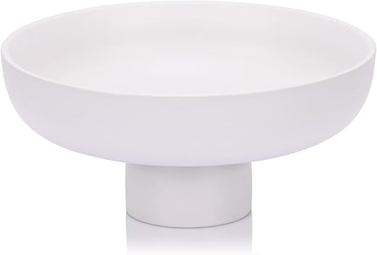 QIANLING Modern Large Decorative Bowl - White Fluted Pedestal Bowl, Multi-Functional Fruit Bowl, Key Bowl, Candy Dish, Ideal for Entryway Table, Kitchen Counter, Living Room, Coffee Table Decor