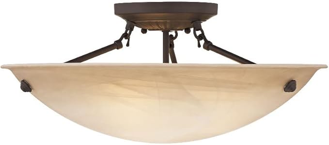 Livex Lighting 5626-07 Home Basics 3 Light Bronze Semi Flush Mount with Honey Alabaster Glass
