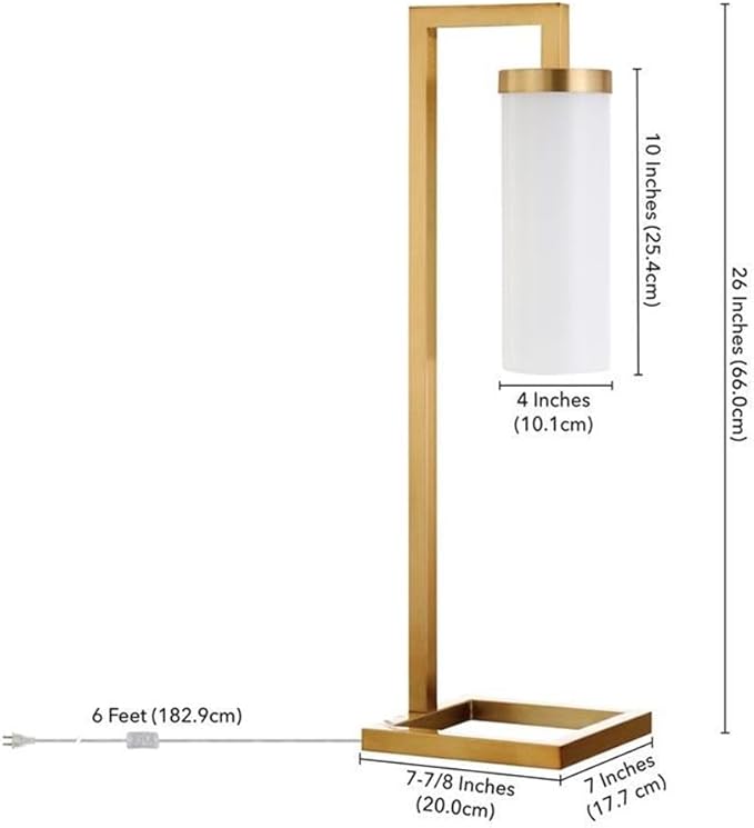 Henn&Hart 26" Tall Table Lamp with Glass Shade in Brass/White Milk, Lamp, Desk Lamp for Home or Office