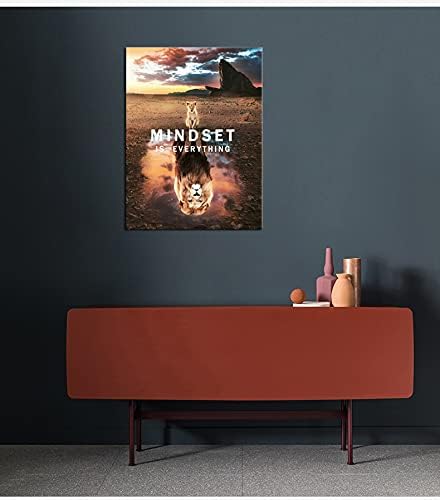 Mindset is Everything Inspirational Canvas Wall Art Little Lion Big Lion Picture Print Artwork Inspirational Entrepreneur Quotations Poster Office Decoration Bedroom Frame Ready to Hang[30″W X 40″H]