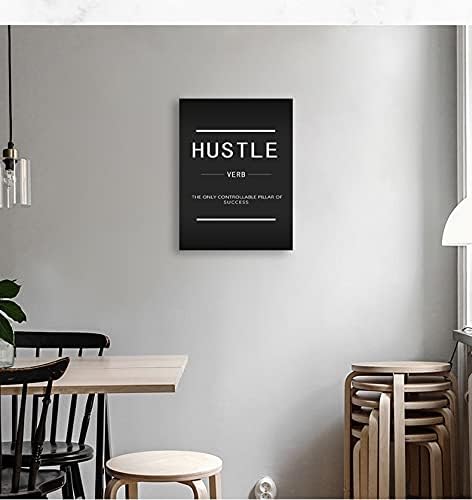 Canvas Wall Art Hustle Verb Inspirational Entrepreneur Canvas Painting Modern Inspiring Quote Quotes Poster Printing Artwork Home Office House Decoration Frame Ready to Hang[30″W X 40′'H]