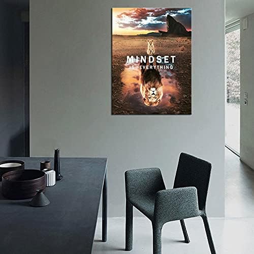 Mindset is Everything Inspirational Canvas Wall Art Little Lion Big Lion Picture Print Artwork Inspirational Entrepreneur Quotations Poster Office Decoration Bedroom Frame Ready to Hang[30″W X 40″H]