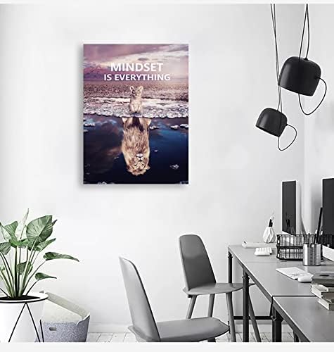 Mindset is Everything Inspirational Canvas Printing Wall Art Little Lion Big Lion Inspirational Poster Printing Artwork Home Decoration Living Room Bedroom Office Frame Ready to Hang[30″W X 40″H]