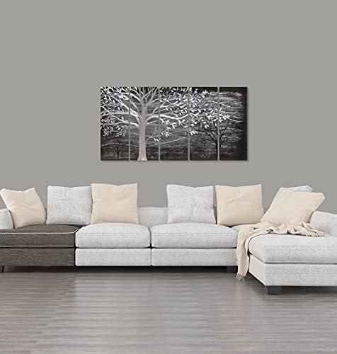 Yihui Arts Metal Tree Wall Decor Hand Grind On Aluminum Modern Abstract Nature Wall Art Contemporary Landscape Pictures for Living Room Bedroom Dinning