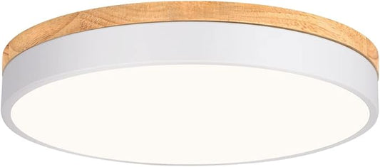 Dimmable Modern Wood Ceiling Light, White LED 5CCT 2700K-6000K Flush Mount Ceiling Lighting Fixture, Round Light Fixtures for Kitchen Living Room Dining Room Bedroom-15.8in