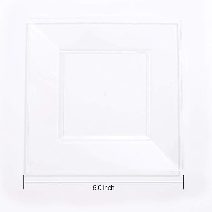 WDF 100PCS Clear Plastic Plates-6inch Square Disposable Plates- Small Appetizer Plates-Premium Clear Dessert/Salad Plates Perfect for Wedding & Parties