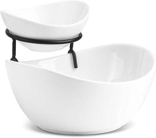 YHOSSEUN Chip and Dip Serving Set, Tiered Serving Bowl Set 2 Tier Serving Stand Ceramic Appetizer Serving Food Display Stand for Parties, Serving Dishes for Entertaining Food Service