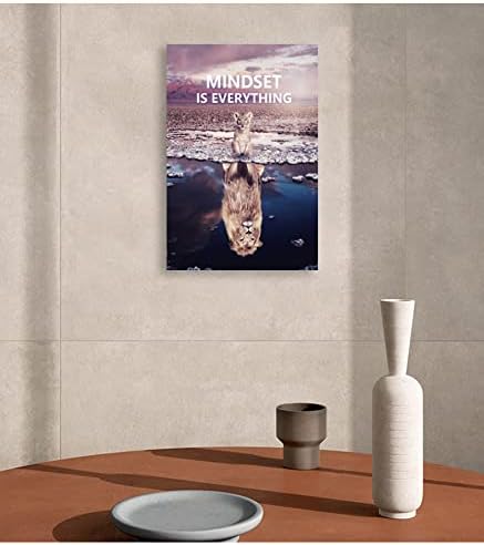 Motivational Canvas Painting Animal Poster Little Lion and Big Lion Mindset is Everything Wall Art Printing Office Decoration Frame[12''W X 18''H]