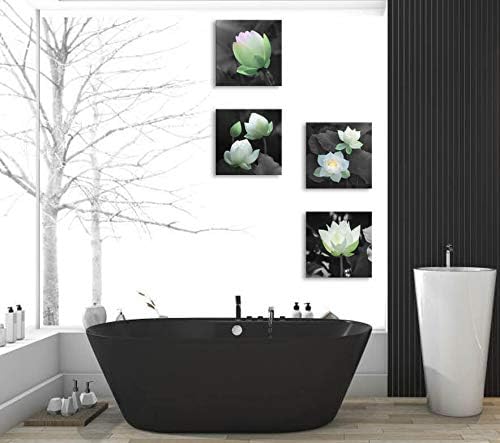 Bathroom decoration, lotus decoration, canvas printing, wall decoration, lotus pictures, colorful flowers, black and white background wall art, plant picture design, living room bedroom frame wall art