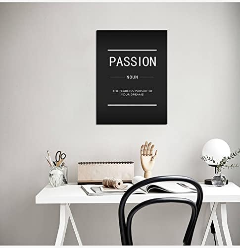 Motivational Office Art Passion Noun Inspirational Frame Poster Wall Pictures HD Print Blackground Artwork Home Wall Painting Library Study Room Decoration Ready to Hang[18" W x 24" H]