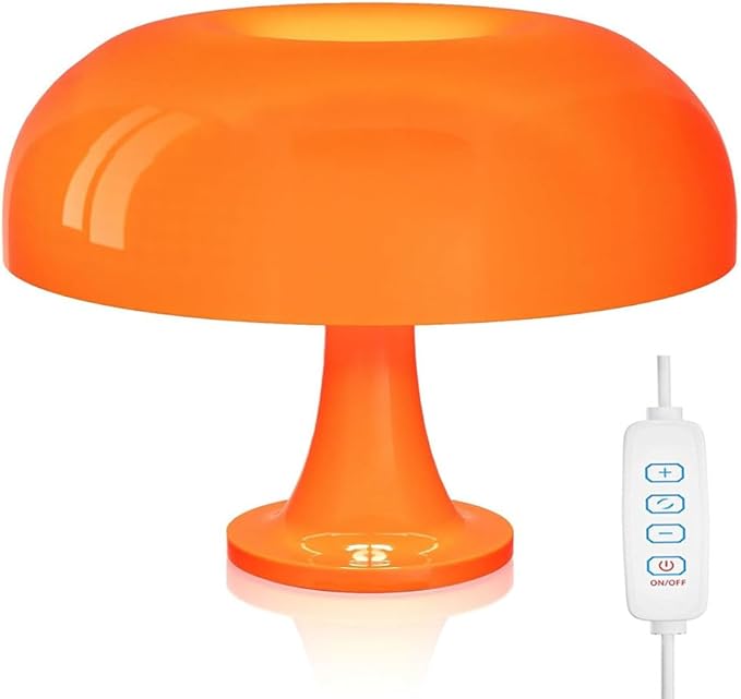 Retro Orange Mushroom Lamp for Bedroom Nightstand Mid Century Modern Table Lamp Decor Aesthetic Lighting Dimmable Mushroom Shaped Donut Bedside Lamp with 3 Lighting Modes, Minimalist Home Decor
