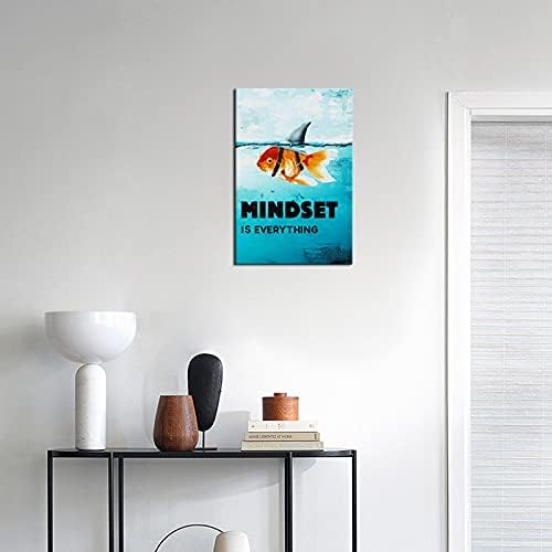 Inspirational Goldfish Poster Canvas Wall Art Mindset is Everything Inspiring Entrepreneur Quotes Poster Print Artwork Living Room Bedroom Office Decoration Frame Ready to Hang[12''W X 18''H]