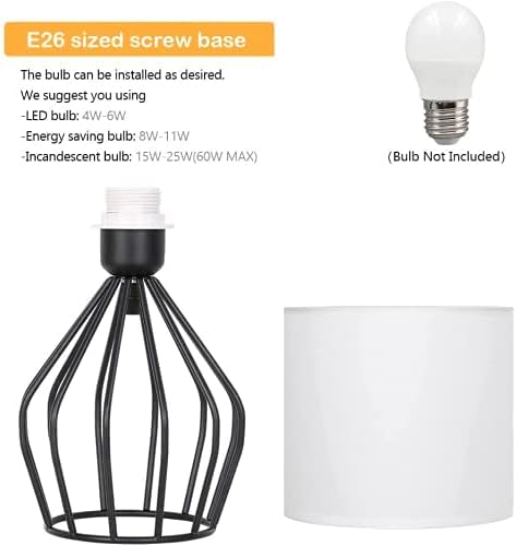 HAITRAL Modern Bedside Table Lamp - Minimalist Small Lamp with Hollowed Out Base Linen Fabric Shade,Metal Nightstand Lamp for Bedroom Living Room Side Table Desk Kids Room- Black/White